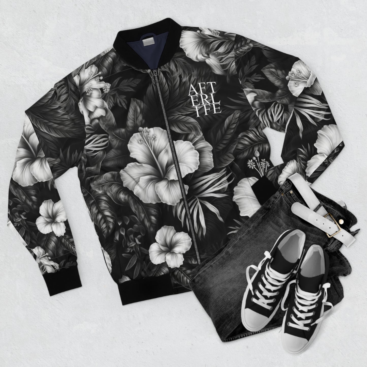 Hawaiian Black Men's Bomber Jacket AFTERLIFE