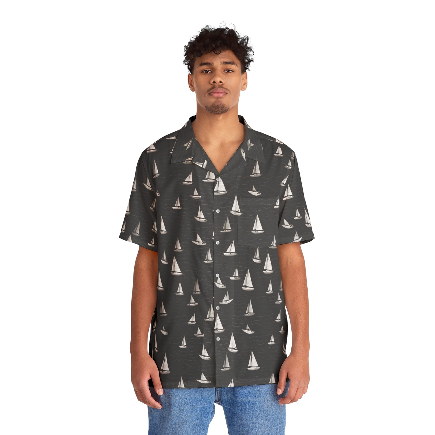 Sailboats Black Men's Hawaiian Shirt