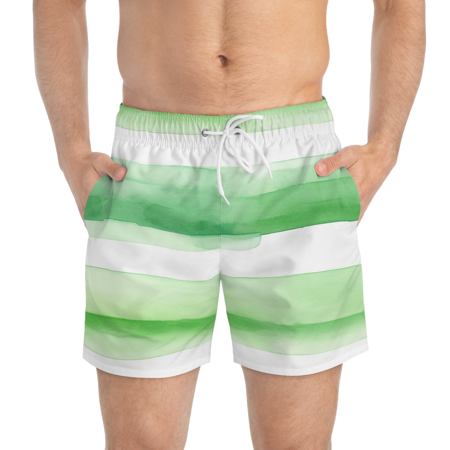 Green Striped Swim Trunks