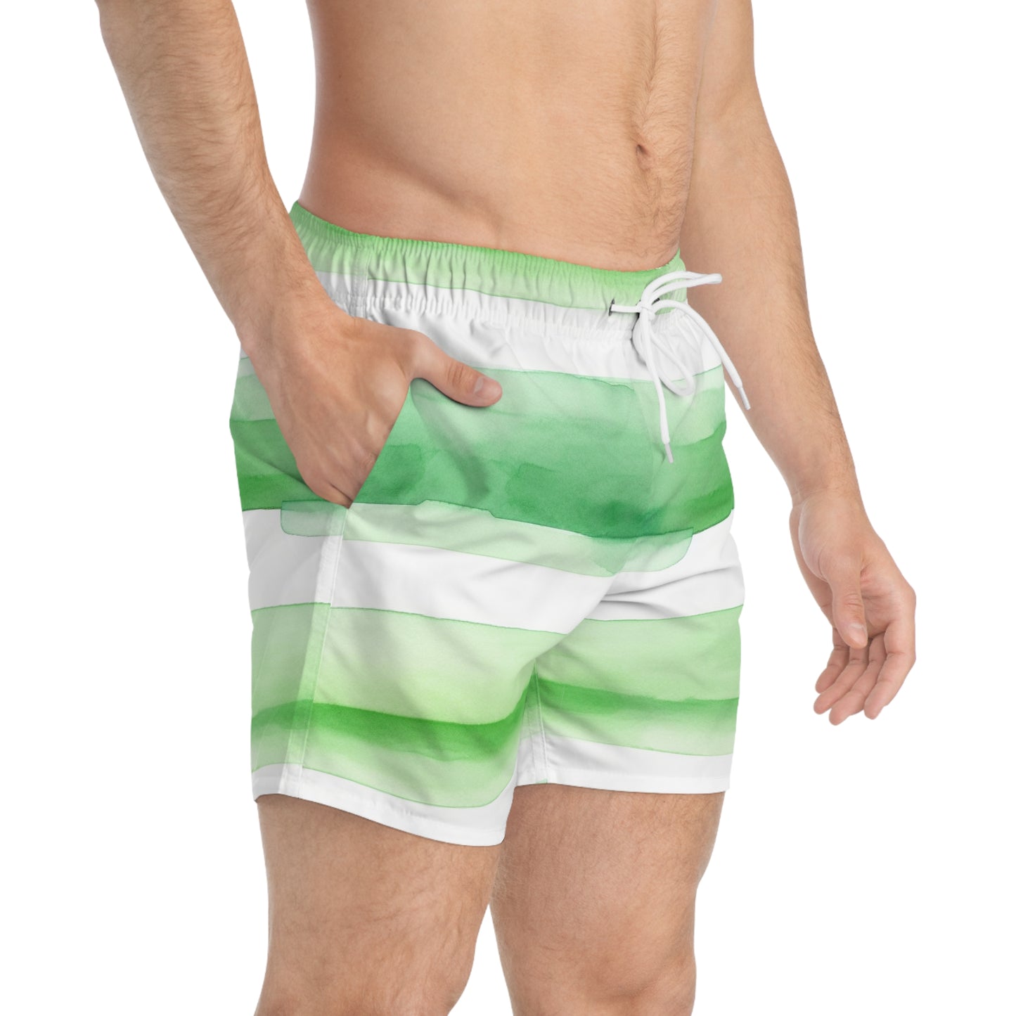 Green Striped Swim Trunks