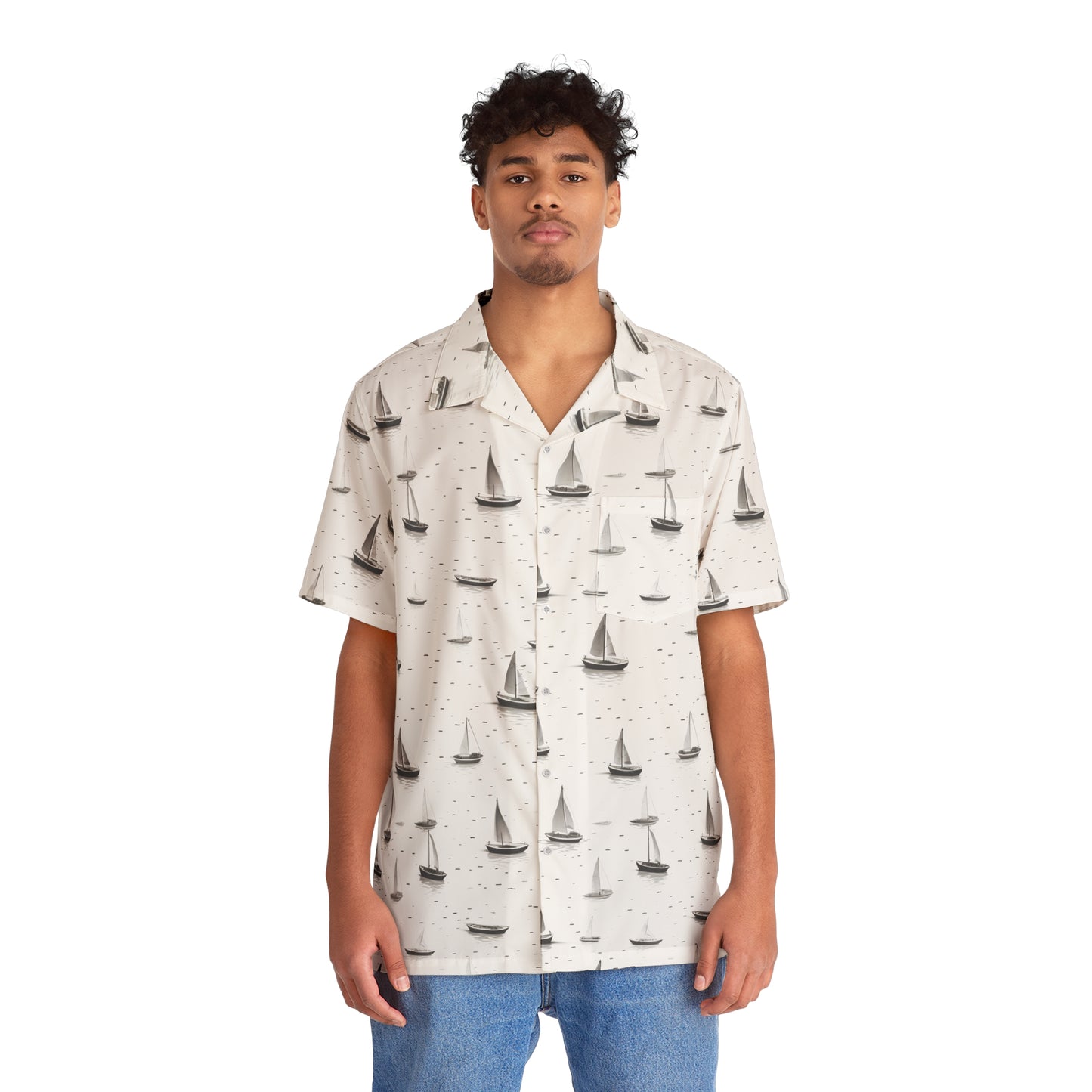 Sailboats White Men's Hawaiian Shirt